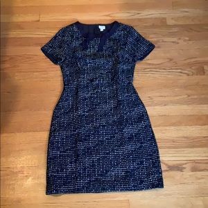 J. Crew Factory Navy and White Bow-Tie Tweed Dress